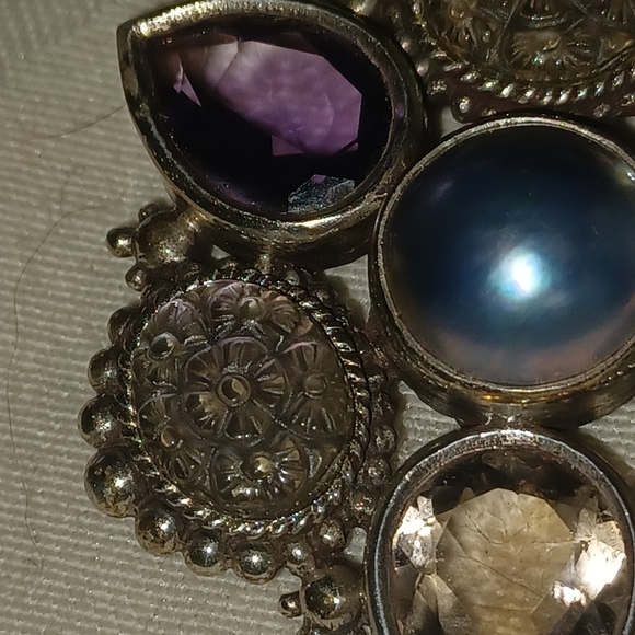 Stephen Dweck Vintage Multi-Stone Flower Motif Brooch, Sterling Silver - Picture 3 of 9